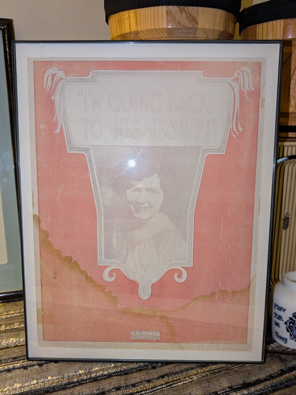 Rare 1918 Antique Sheet Music  "I'm Going Back to Mississippi" (Framed Wall Art)